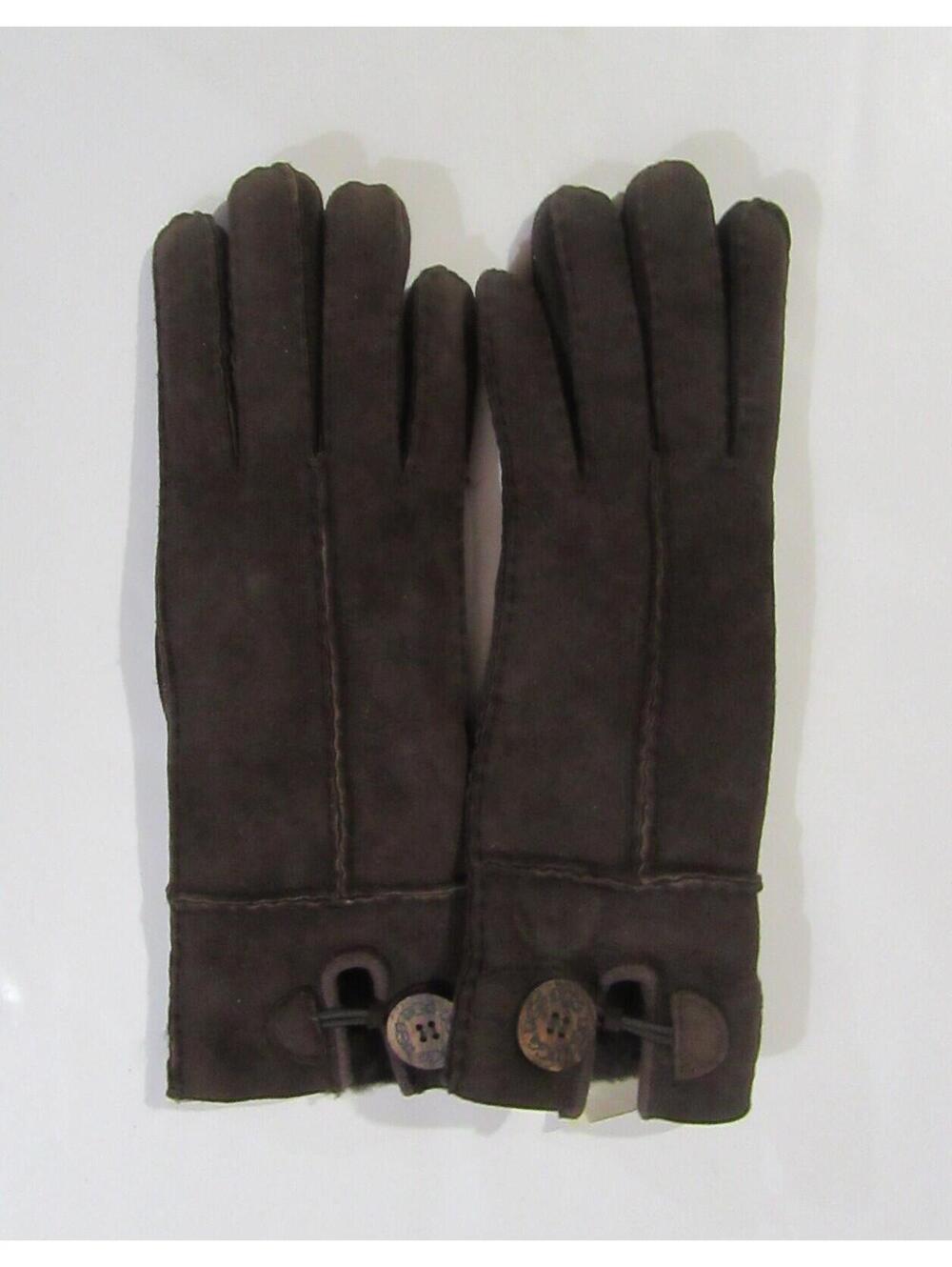 UGG Womens Leather and Shearling Sheepskin Cuff Gloves Chocolate Medium